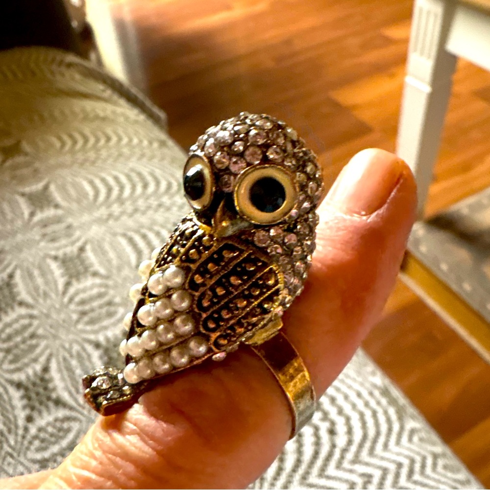 Adjustable 6 5 + vintage owl, ring, brass tone